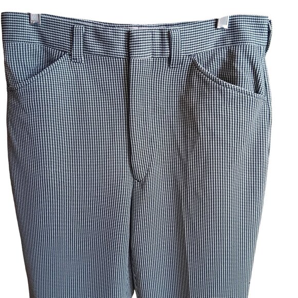 34x30 Vintage 70's Green Houndstooth Sears Stretch Pants Trousers Kings Road - Picture 2 of 9